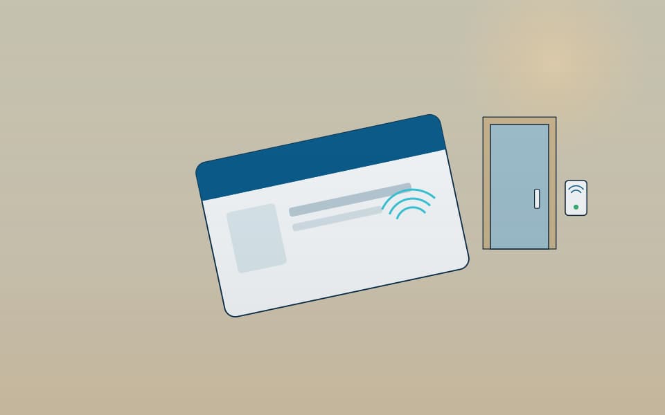 Tarjeta de acceso inteligente ante un lector, de día