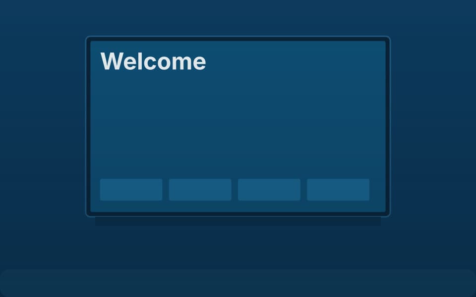 Televisor de habitación con pantalla de bienvenida (detalle), de noche