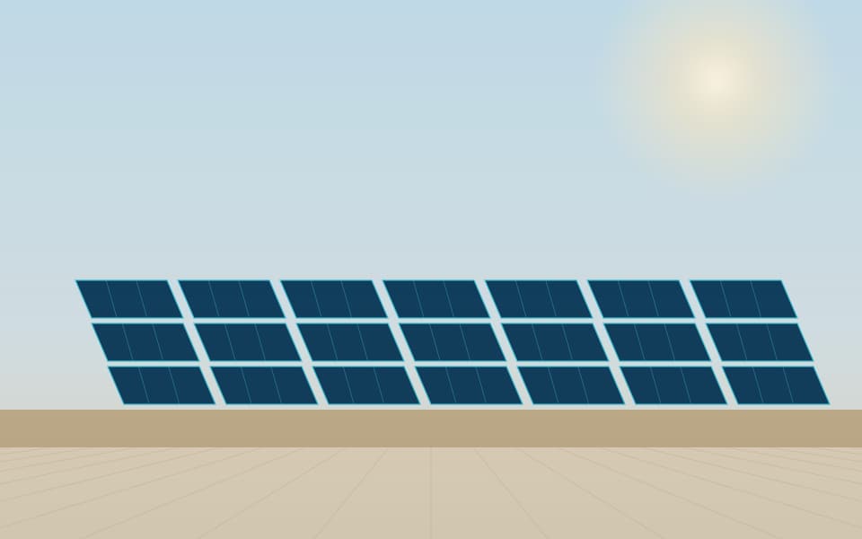 Solar PV array on a roof, in daylight