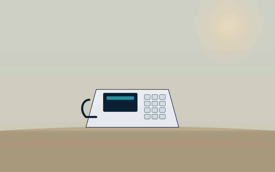 هاتف IP مكتبي على مكتب الاستقبال, نهاراً